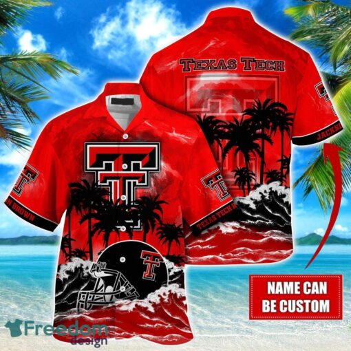 Texas Tech Red Raiders NCAA Hawaiian Shirt Coconut Tree Waves Beach Hawaii Shirt Custom Name For Fans Product Photo 1