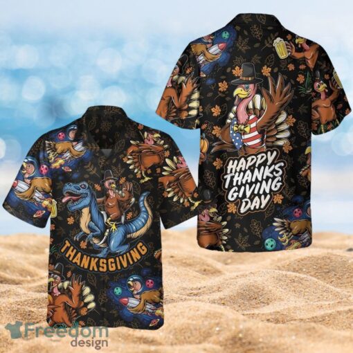 Thanksgiving Gifts Turkey Riding Dinosaur Happy Thanksgiving Day Full Over Print Hawaiian Shirt Product Photo 1