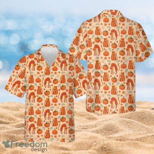 Thanksgiving Pumpkin And Cats Design Thanksgiving Gifts For Cat Lovers Full Over Print Hawaiian Shirt Product Photo 1