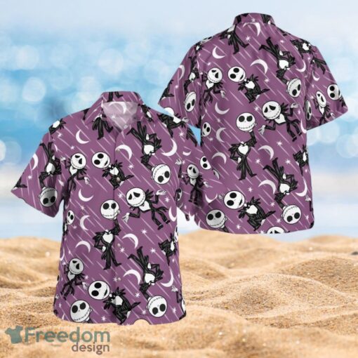 The Nightmare Skeleton Crescent Moon Halloween Purple Shirt Full Over Print Hawaiian Shirt Product Photo 1