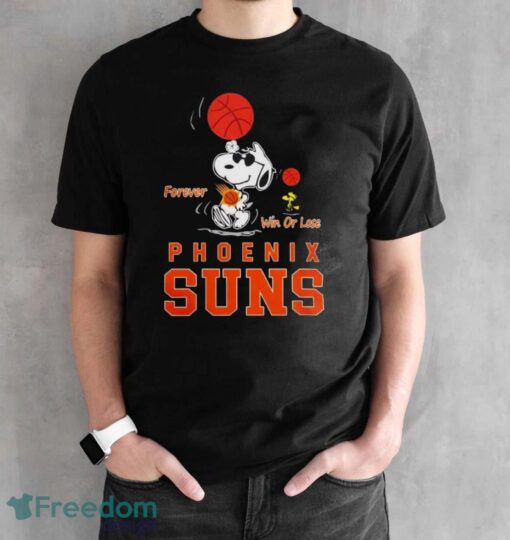 The Peanuts Snoopy And Woodstock Forever Win Or Lose Phoenix Suns 2024 Shirt - Black Unisex T-Shirt