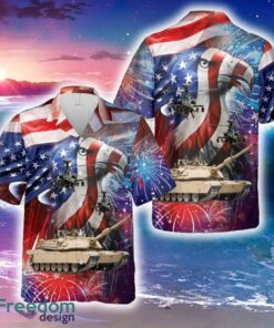 U.S. Army M1 Abrams Main Battle Tank and a AH 64 Attack Helicopter 4th Of July Hawaiian Shirt Tropical Summer