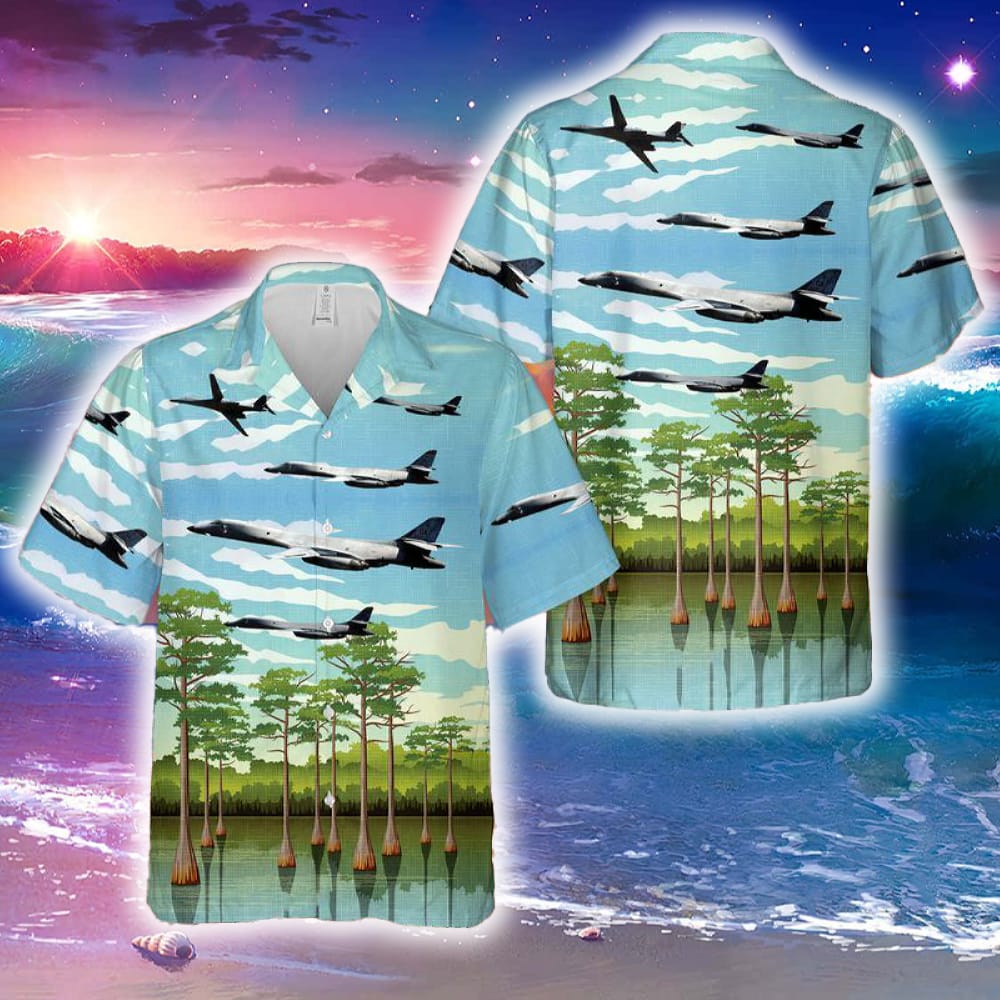 USAF 128th Bomb Squadron 116th Bomb Wing Georgia Air National Guard Rockwell BB Lancer Hawaiian Shirt Tropical Summer - 140724-220758