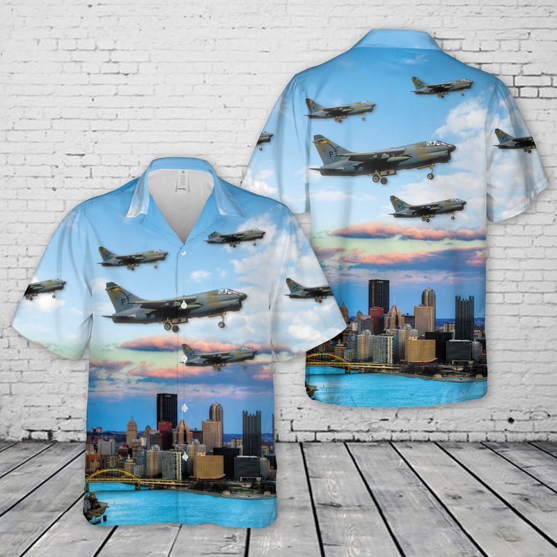 USAF 146th Pennsylvania Air National Guard Tactical Fighter Squadron A 7D2 CV Corsair II Hawaiian Shirt Tropical Summer - 140724-220920