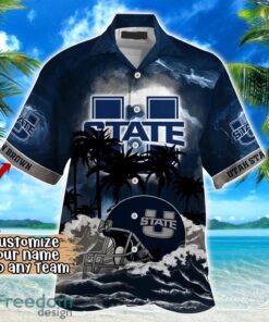 Utah State Aggies NCAA Hawaiian Shirt Coconut Tree Waves Beach Hawaii Shirt Custom Name For Fans Product Photo 2