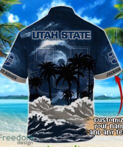 Utah State Aggies NCAA Hawaiian Shirt Coconut Tree Waves Beach Hawaii Shirt Custom Name For Fans Product Photo 3