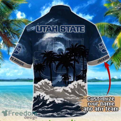 Utah State Aggies NCAA Hawaiian Shirt Coconut Tree Waves Beach Hawaii Shirt Custom Name For Fans Product Photo 3