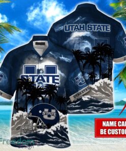 Utah State Aggies NCAA Hawaiian Shirt Coconut Tree Waves Beach Hawaii Shirt Custom Name For Fans