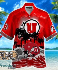 Utah Utes NCAA Hawaiian Shirt Coconut Tree Waves Beach Hawaii Shirt Custom Name For Fans Product Photo 2