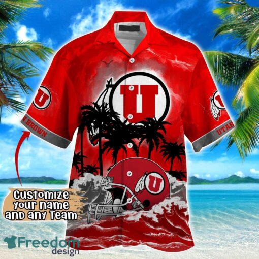 Utah Utes NCAA Hawaiian Shirt Coconut Tree Waves Beach Hawaii Shirt Custom Name For Fans Product Photo 2