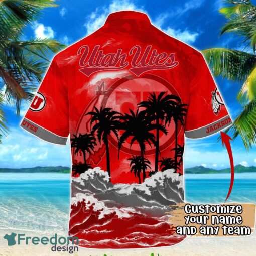 Utah Utes NCAA Hawaiian Shirt Coconut Tree Waves Beach Hawaii Shirt Custom Name For Fans Product Photo 3