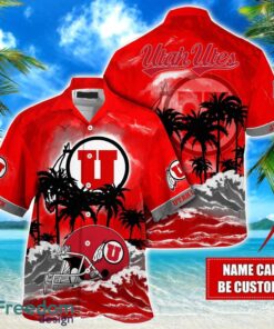 Utah Utes NCAA Hawaiian Shirt Coconut Tree Waves Beach Hawaii Shirt Custom Name For Fans Product Photo 1