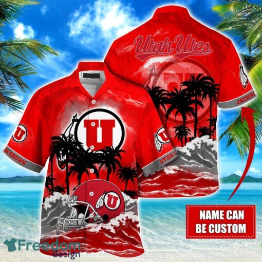 Utah Utes NCAA Hawaiian Shirt Coconut Tree Waves Beach Hawaii Shirt Custom Name For Fans Product Photo 1