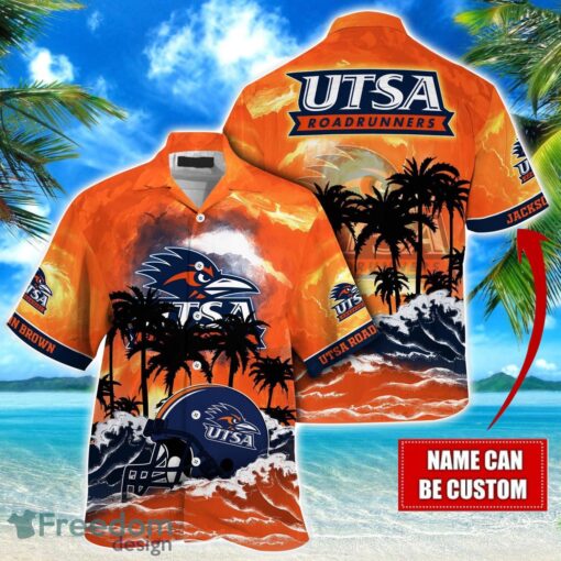 UTSA Roadrunners NCAA Hawaiian Shirt Coconut Tree Waves Beach Hawaii Shirt Custom Name For Fans Product Photo 1