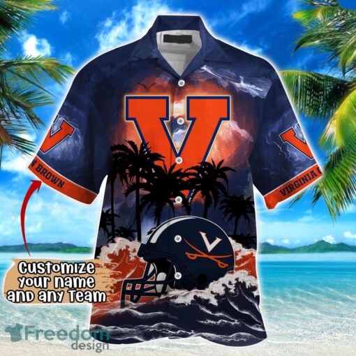 Virginia Cavaliers NCAA Hawaiian Shirt Coconut Tree Waves Beach Hawaii Shirt Custom Name For Fans Product Photo 2