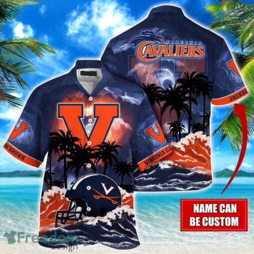 Virginia Cavaliers NCAA Hawaiian Shirt Coconut Tree Waves Beach Hawaii Shirt Custom Name For Fans Product Photo 1