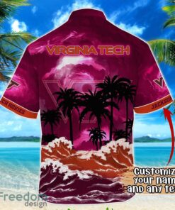 Virginia Tech Hokies NCAA Hawaiian Shirt Coconut Tree Waves Beach Hawaii Shirt Custom Name For Fans Product Photo 3