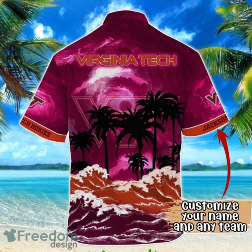 Virginia Tech Hokies NCAA Hawaiian Shirt Coconut Tree Waves Beach Hawaii Shirt Custom Name For Fans Product Photo 3