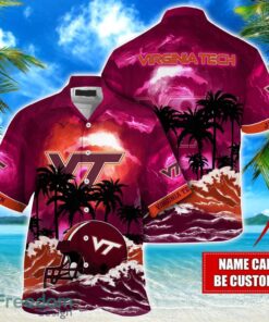 Virginia Tech Hokies NCAA Hawaiian Shirt Coconut Tree Waves Beach Hawaii Shirt Custom Name For Fans Product Photo 1