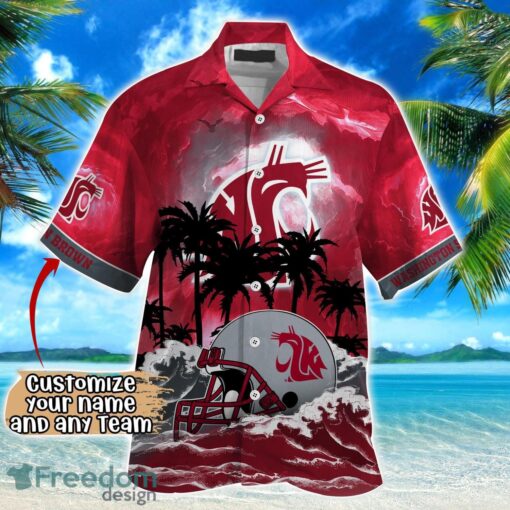 Washington State Cougars NCAA Hawaiian Shirt Coconut Tree Waves Beach Hawaii Shirt Custom Name For Fans Product Photo 2