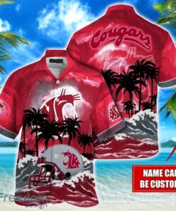 Washington State Cougars NCAA Hawaiian Shirt Coconut Tree Waves Beach Hawaii Shirt Custom Name For Fans