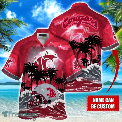 Washington State Cougars NCAA Hawaiian Shirt Coconut Tree Waves Beach Hawaii Shirt Custom Name For Fans Product Photo 1