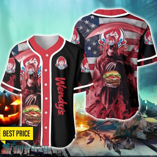 Wendys Usa Flag Flame Death Hodling Halloween Baseball Jersey Shirt For Fans Product Photo 1