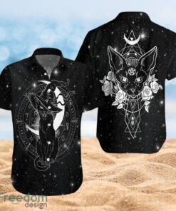 Wicca Black Cat Halloween Gifts Black Shirt Full Over Print Hawaiian Shirt Product Photo 1