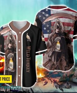 Wild Turkey Usa Flag Flame Death Hodling Halloween Baseball Jersey Shirt For Fans