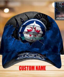 Winnipeg Jets-Skull Nhl Custom Name Wall Broken Pattern Classic Cap 3D
