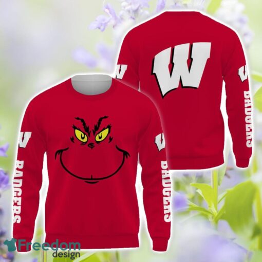 Wisconsin Badgers Grinch Face All Over Printed 3D T-Shirt Sweatshirt Hoodie Product Photo 2