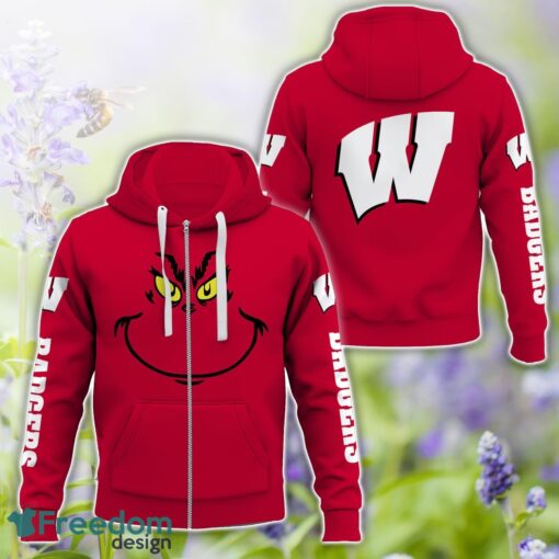 Wisconsin Badgers Grinch Face All Over Printed 3D T-Shirt Sweatshirt Hoodie Product Photo 4