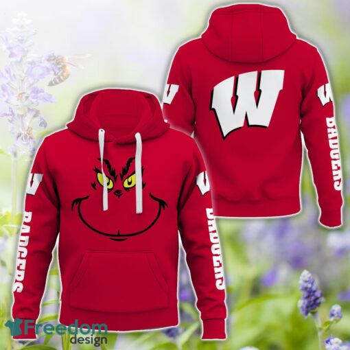 Wisconsin Badgers Grinch Face All Over Printed 3D T-Shirt Sweatshirt Hoodie Product Photo 1