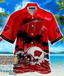 Wisconsin Badgers NCAA Hawaiian Shirt Coconut Tree Waves Beach Hawaii Shirt Custom Name For Fans Product Photo 2