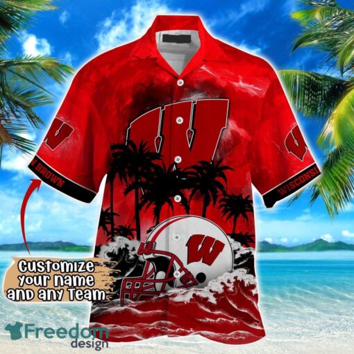 Wisconsin Badgers NCAA Hawaiian Shirt Coconut Tree Waves Beach Hawaii Shirt Custom Name For Fans Product Photo 2