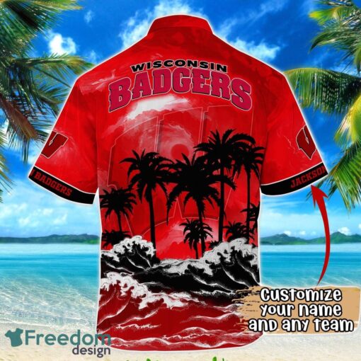 Wisconsin Badgers NCAA Hawaiian Shirt Coconut Tree Waves Beach Hawaii Shirt Custom Name For Fans Product Photo 3