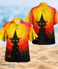 Wizard Black Cat Halloween Shirt Gifts Full Over Print Hawaiian Shirt Product Photo 1