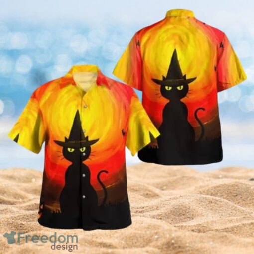 Wizard Black Cat Halloween Shirt Gifts Full Over Print Hawaiian Shirt Product Photo 1