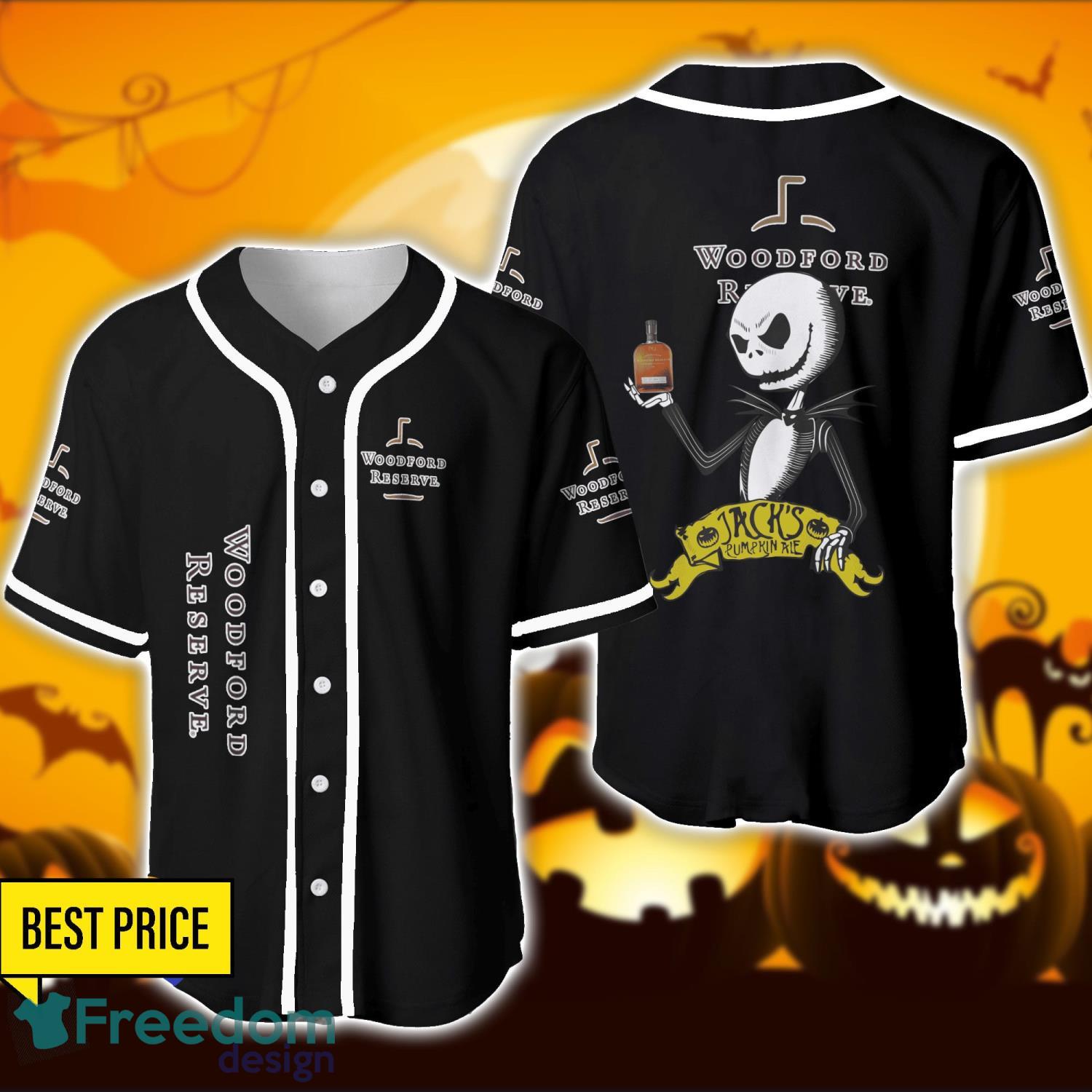 Woodford Reserve Jack Skellington Nightmare Baseball Jersey Shirt Halloween Gift For Drink Lovers image Woodford Reserve Jack Skellington Nightmare Baseball Jersey Shirt Halloween Gift For Drink Lovers Product Photo 1