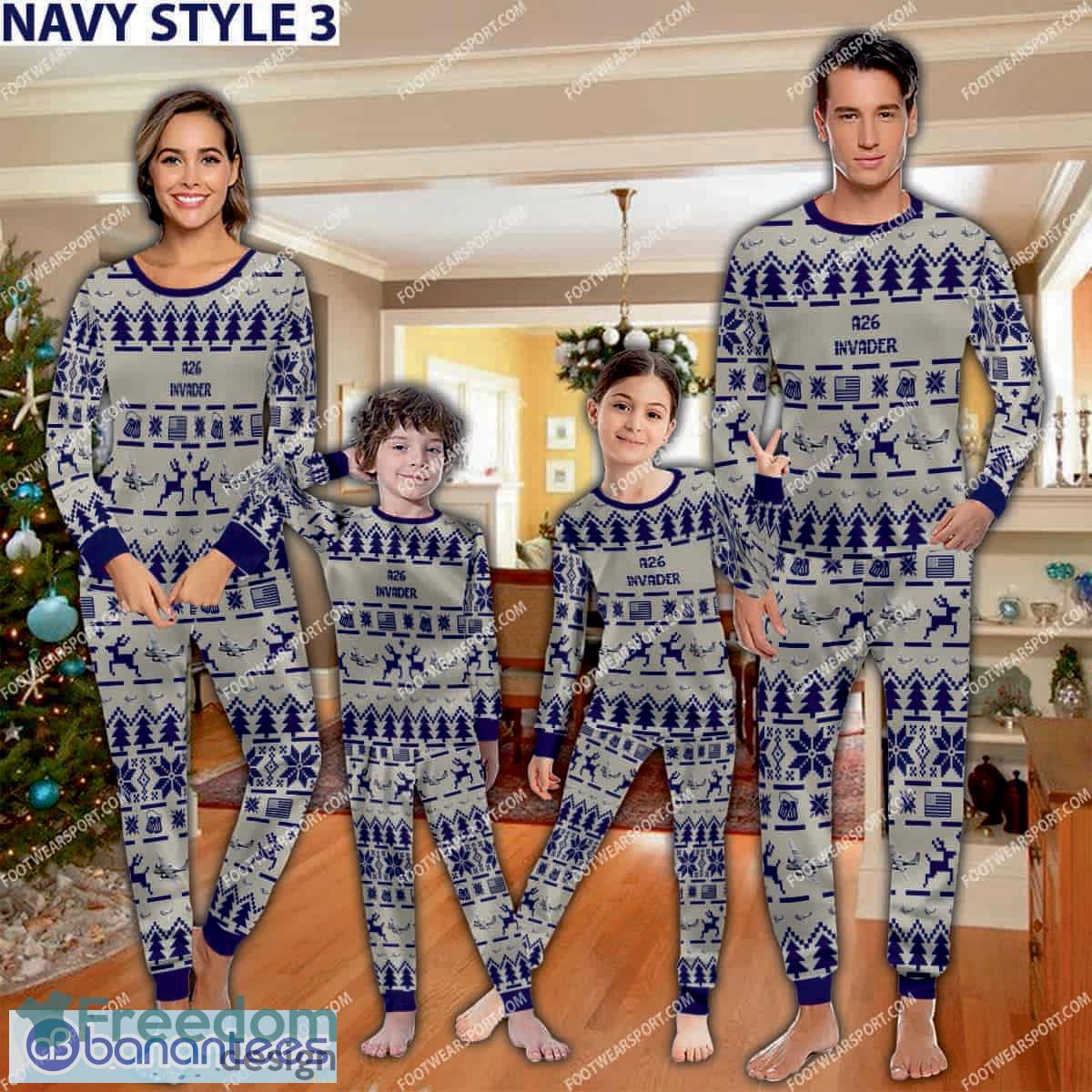 A26 Invader Aircraft Pajamas Set Gift For Family Christmas image A26 Invader Aircraft Pajamas Set Gift For Family Christmas - A26 Invader Aircraft Pajamas Set Family Photo Navy