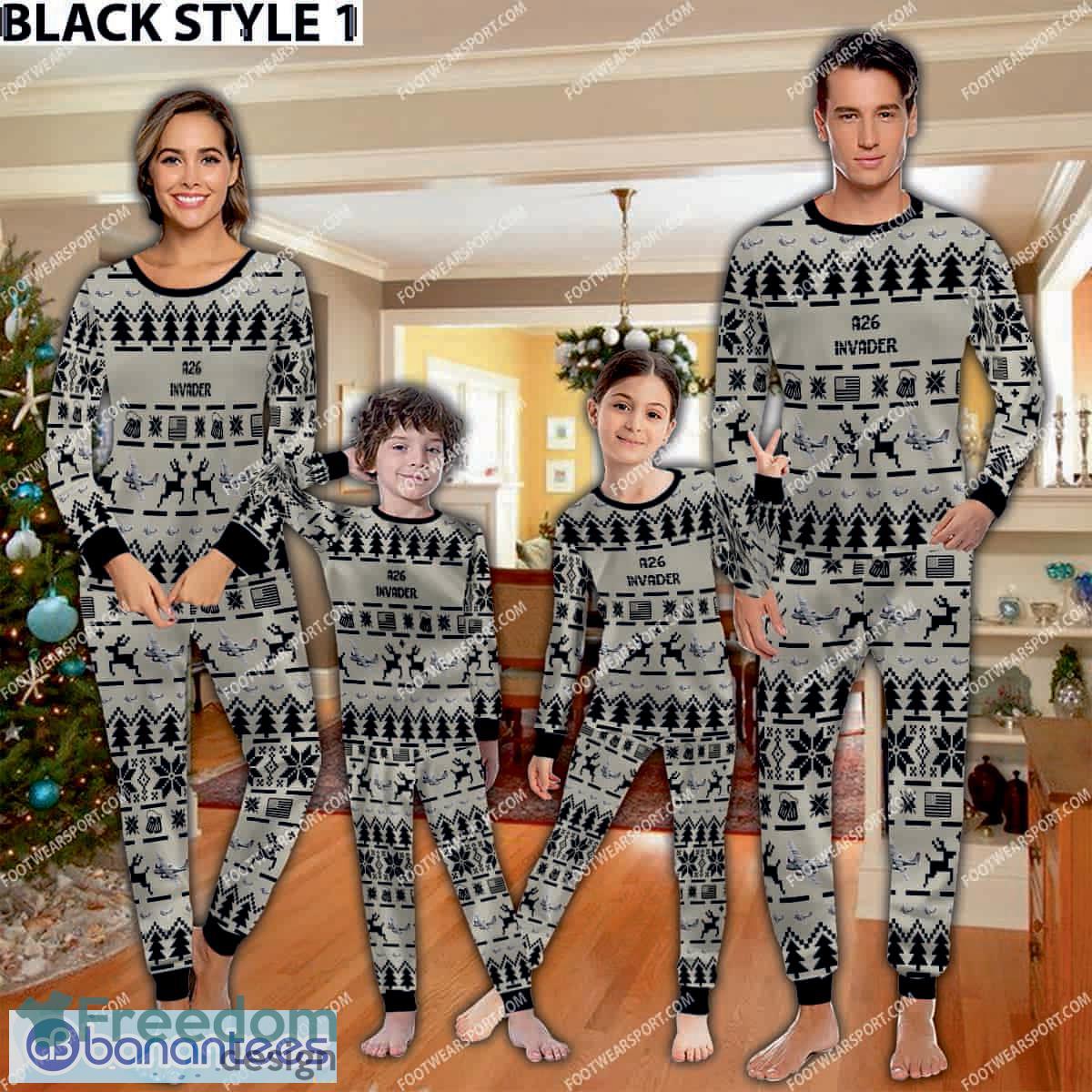 A26 Invader Aircraft Pajamas Set Gift For Family Christmas image A26 Invader Aircraft Pajamas Set Gift For Family Christmas - A26 Invader Aircraft Pajamas Set Family Photo Black