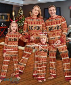 AC DC Band Logo Pattern Ugly Christmas Pajamas Set Men Women Children