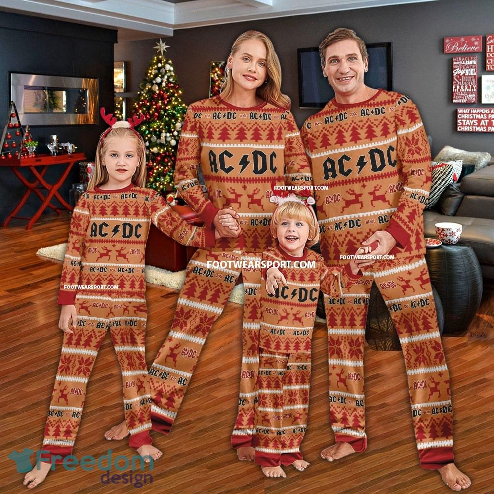AC DC Band Logo Pattern Ugly Christmas Pajamas Set Men Women Children image AC DC Band Logo Pattern Ugly Christmas Pajamas Set Men Women Children - AC DC Band Logo Pattern Ugly Christmas Pajamas Set Men Women Children