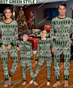AgustaWestland AW101 Ugly Christmas Aircraft Family Pajamas Set Gift Family - AgustaWestland AW101 Aircraft Pajamas Set Family Photo Green