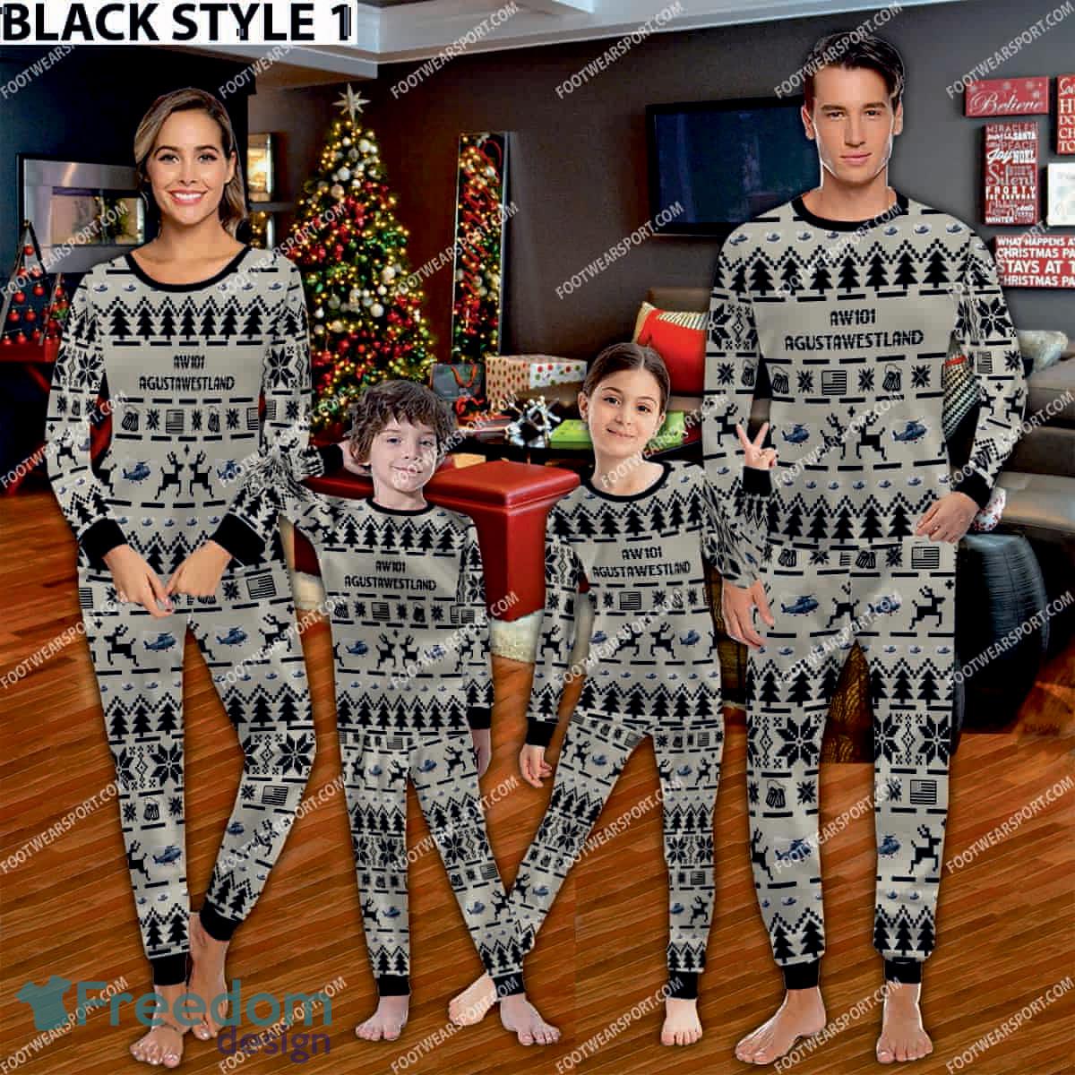 AgustaWestland AW101 Ugly Christmas Aircraft Family Pajamas Set Gift Family image AgustaWestland AW101 Ugly Christmas Aircraft Family Pajamas Set Gift Family - AgustaWestland AW101 Aircraft Pajamas Set Family Photo Black