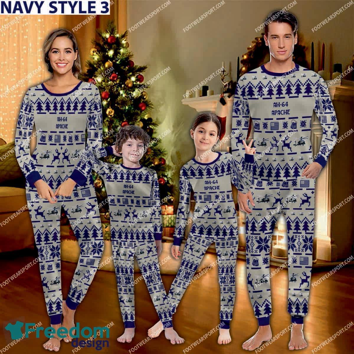 AH 64 Apache AH64 Aircraft Ugly Christmas Pajamas Set Men Women Children image AH-64 Apache AH64 Aircraft Ugly Christmas Pajamas Set Men Women Children - AH-64 Apache AH64 Aircraft Pajamas Set Family Photo Navy