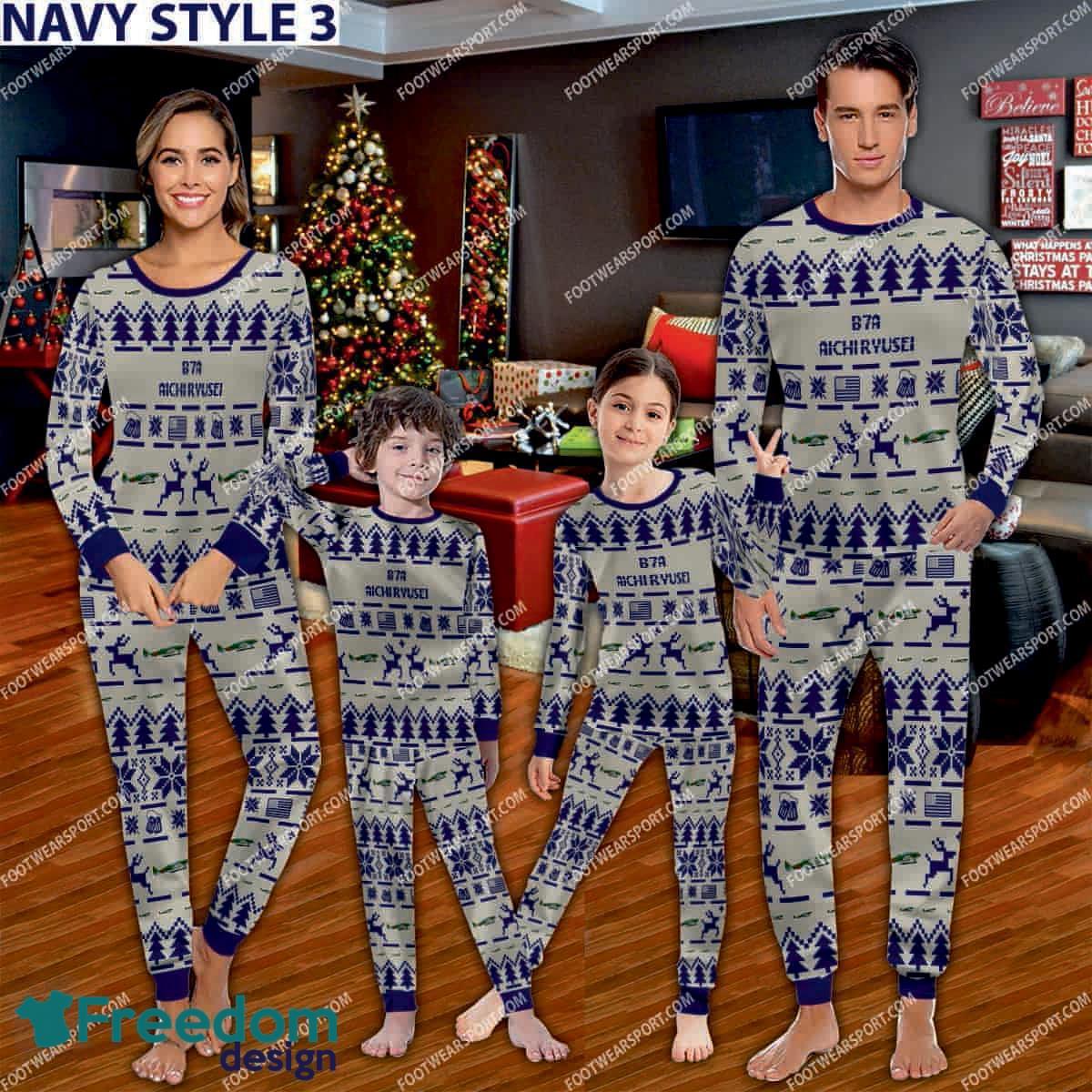Aichi B7A Ryusei Aircraft Pajamas Set Family Gift For Family Christmas image Aichi B7A Ryusei Aircraft Pajamas Set Family Gift For Family Christmas - Aichi B7A Ryusei Aircraft Pajamas Set Family Photo Navy