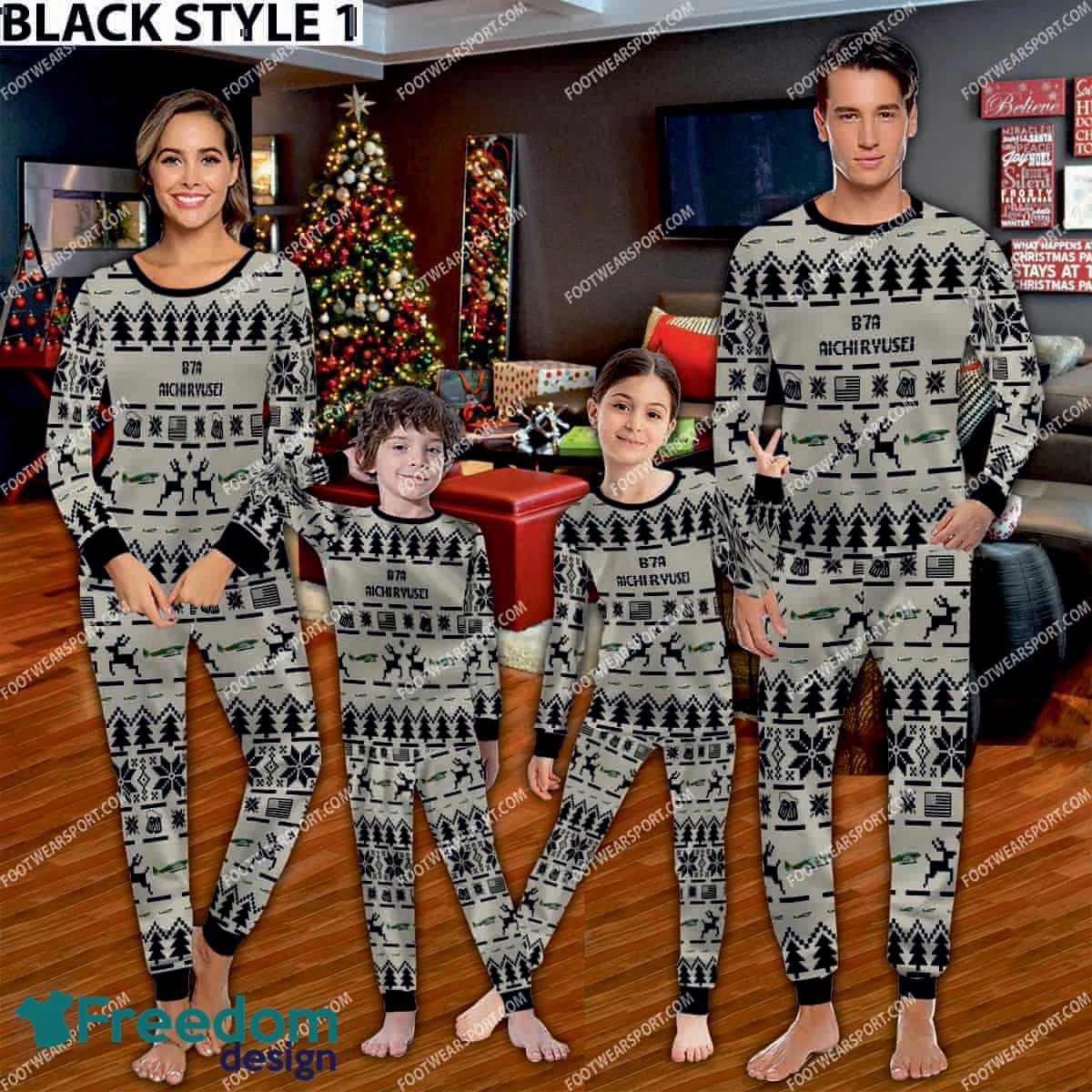 Aichi B7A Ryusei Aircraft Pajamas Set Family Gift For Family Christmas image Aichi B7A Ryusei Aircraft Pajamas Set Family Gift For Family Christmas - Aichi B7A Ryusei Aircraft Pajamas Set Family Photo Black