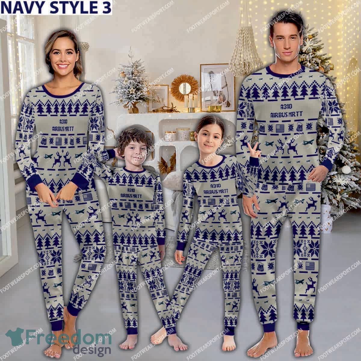 Airbus A310 MRTT Ugly Christmas Aircraft Pajamas Set Men Women Children image Airbus A310 MRTT Ugly Christmas Aircraft Pajamas Set Men Women Children - Airbus A310 MRTT Aircraft Pajamas Set Family Photo Navy