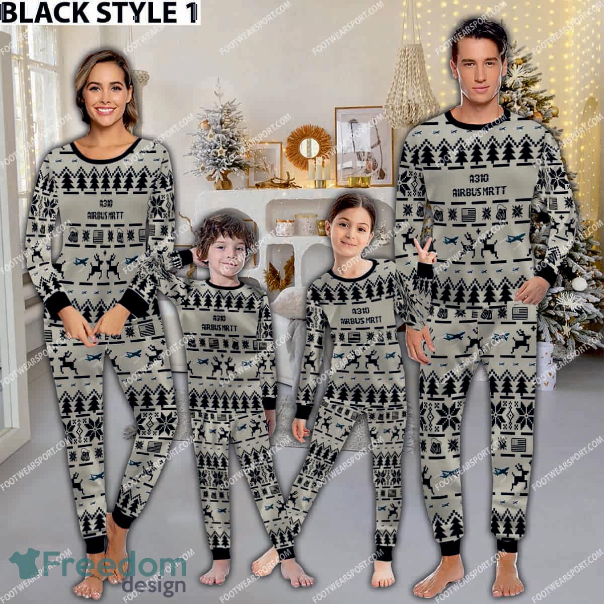 Airbus A310 MRTT Ugly Christmas Aircraft Pajamas Set Men Women Children image Airbus A310 MRTT Ugly Christmas Aircraft Pajamas Set Men Women Children - Airbus A310 MRTT Aircraft Pajamas Set Family Photo Black